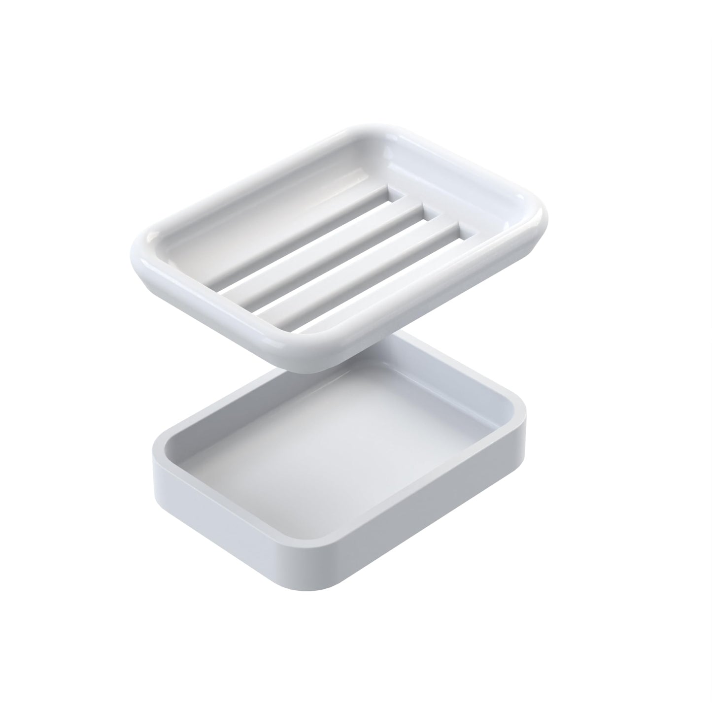 QUARZERRA 2-Piece Composite Granite Soap Dish for Shower - Elegant Stone-Look Bar Soap Holder with Strainer - Durable & Non-Porous Soap Tray for Bathroom and Kitchen Sink, Easy Clean (White)