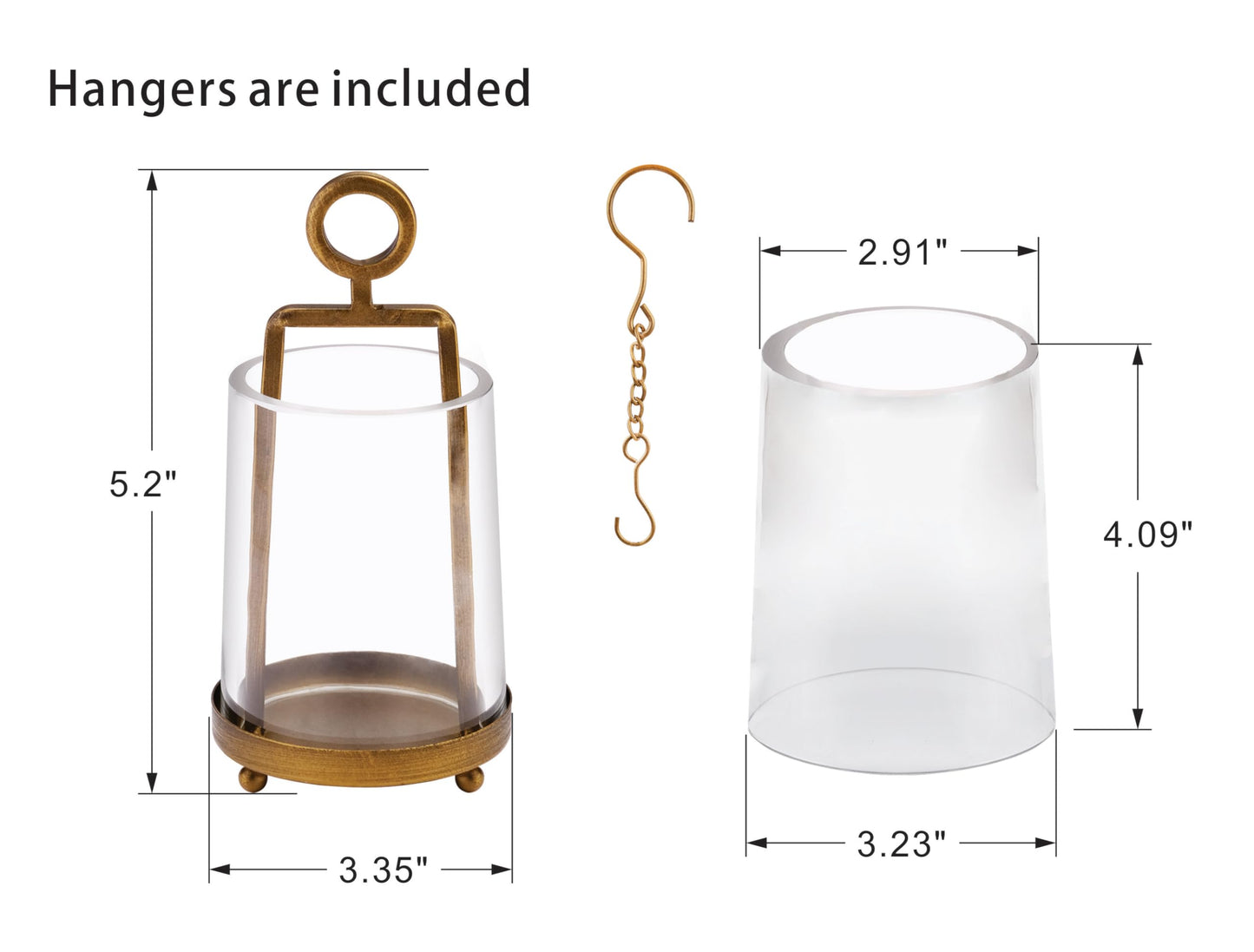 Twakutwaku 3.3" Wide Modern Farmhouse Metal Hurricane Candle Holder with Handmade Sturdy Glass Sleeve in Antique Brass for Pillar Candle & Plants, Glass Hurricane Lantern, Industrial, Minimalistic