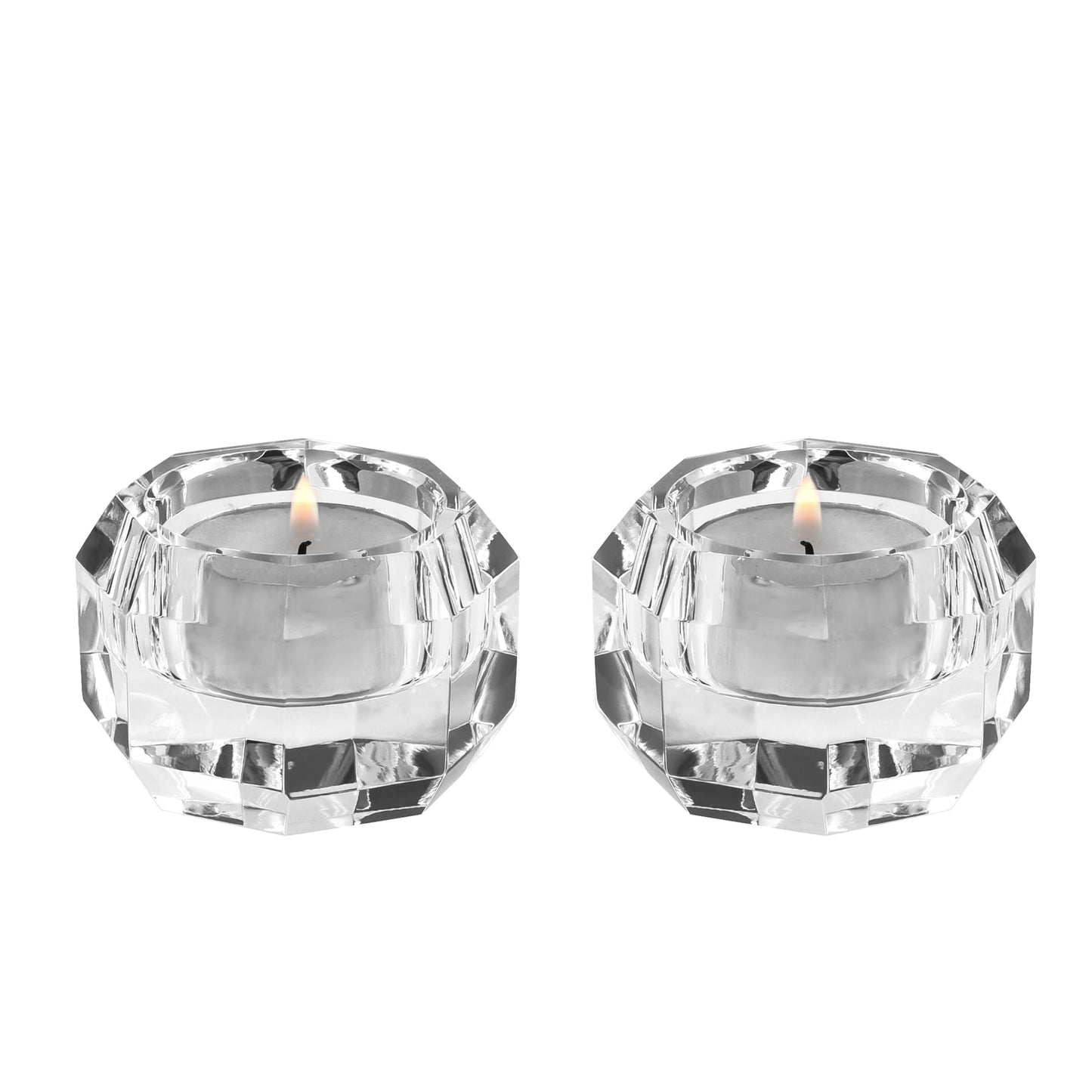 Kitcom Crystal Tea Light Candle Holders Pack of 2 for Tabletop Home Decor W2.36'' X H1.57'', Comes with Gift Box