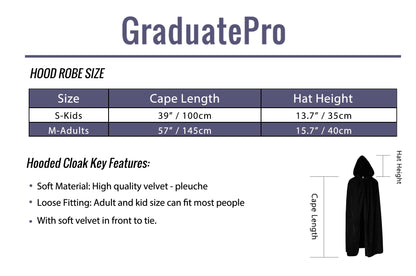 GraduatePro Hooded Cloak Cape Halloween Cosplay Witch Wizard Velvet Women Adult Costume Black