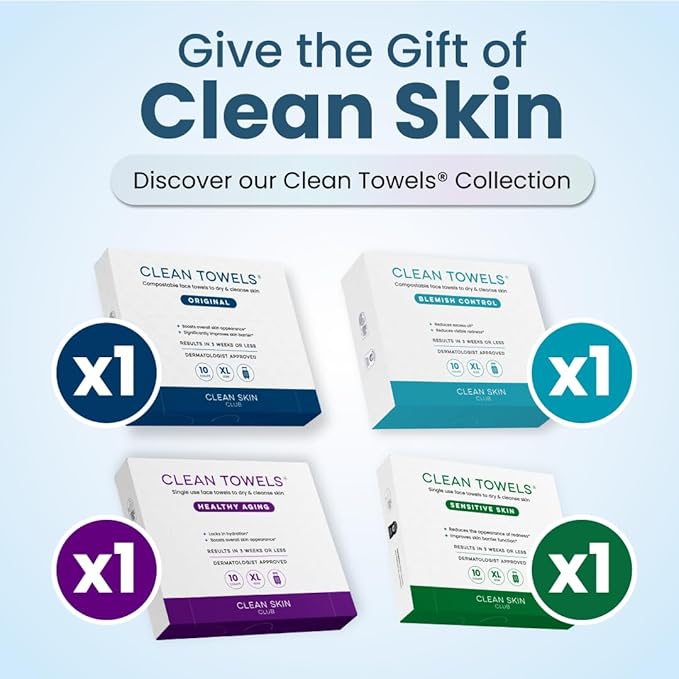 Clean Skin Club Clean Towels® XL Variety 4-Pack Travel Set, Disposable Face
