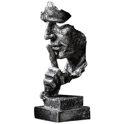 Scekackdv Silence is a Golden Statue Modern Mens Creative Office Home Room Decorations Sculpture Friends Bookshelf Decorative 4.7 x 4.3 x 13.18in(Silver) Modern Home Décor