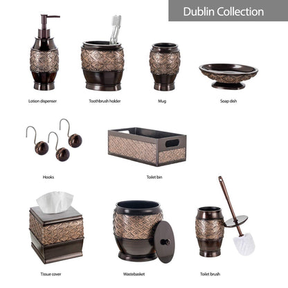 Creative Scents Dublin Brown Small Trash Can with Lid 1.26 Gal / 4.8L - Decorative Oval Waste Basket, Durable Resin Slim Bathroom Covered Garbage Can Wastebasket Bin for Diaper/Paper
