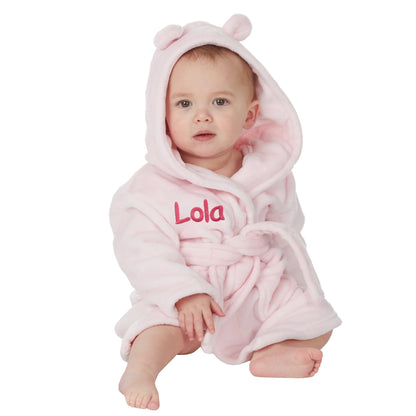 Gembroidery Personalised Baby Bathrobe Hooded Fleece Dressing Gown Super Soft Gifts Bath Robe For Boys Girls Cute Teddy Ears (0-6 Pink)