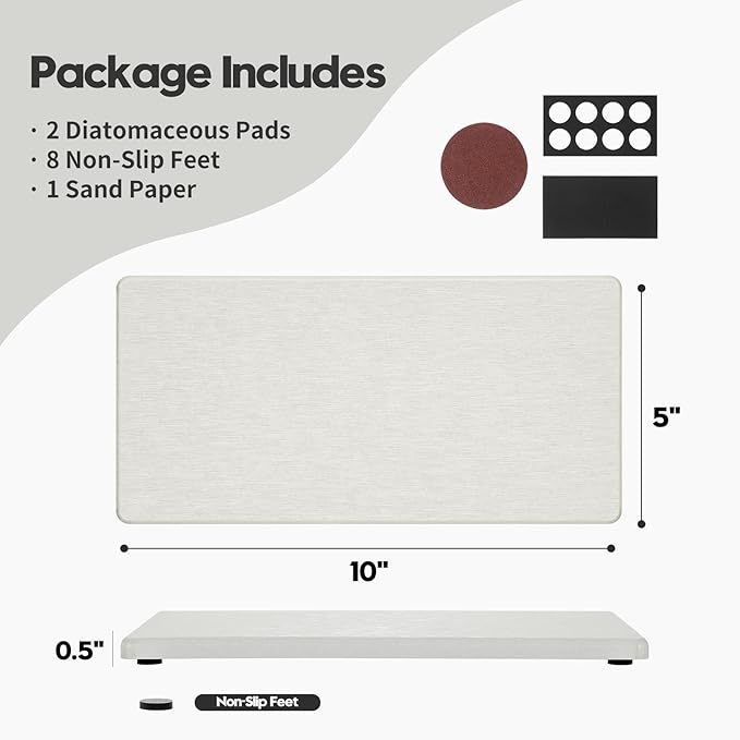 2PCS 10"x 5" Large Bathroom Sink Vanity Trays, Water Absorbing Diatomite Stone