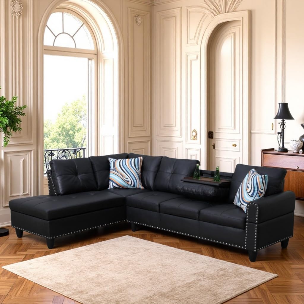 Trygoal L-Shaped Sectional Sofa, Modern Sectional Couches Home Sofas for Living Room with Movable Chaise, Modular Living Room Sets Furniture for Apartment Bedroom & Office, Black