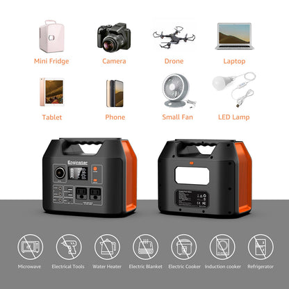 Portable Power Station EnginStar 300W Solar Generator 110V 296Wh Power Bank Two Pure Sine Wave AC Outlet 80000mAh Lithium Battery Pack for Camping Outdoors Trip RV Hunting Vans Emergency Backup