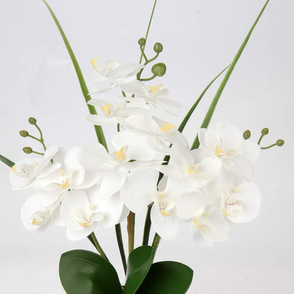 Oairse Artificial White Phalaenopsis Orchid Flower Arrangements 20.8" Faux Orchid Flower in Silver Pot Orchid Centerpiece for Dining Room Table