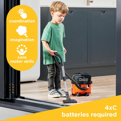 Casdon Henry & Hetty Toys - Henry Vacuum Cleaner - Red Vacuum Cleaning Toy with Real Function & Nozzle Accessories - Kids Cleaning Set - For Children Aged 3+