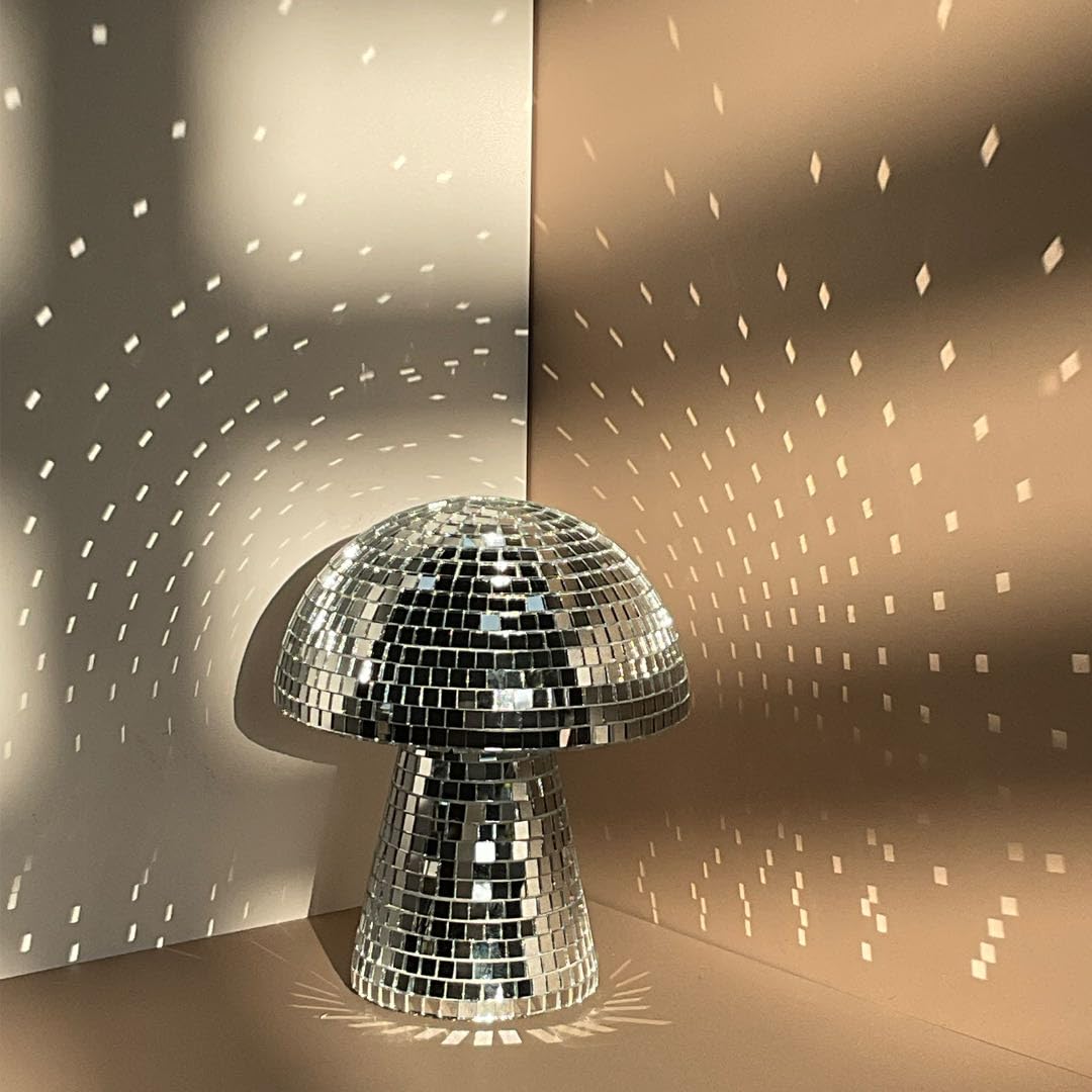 Yeehlmer Creative Mushroom Disco Ball for Party, Table Decor Mirror Retro Handmade Disco Ball Mushroom Shape Home Art Decorations,Bar Ornaments(Silver, S(5.9''))