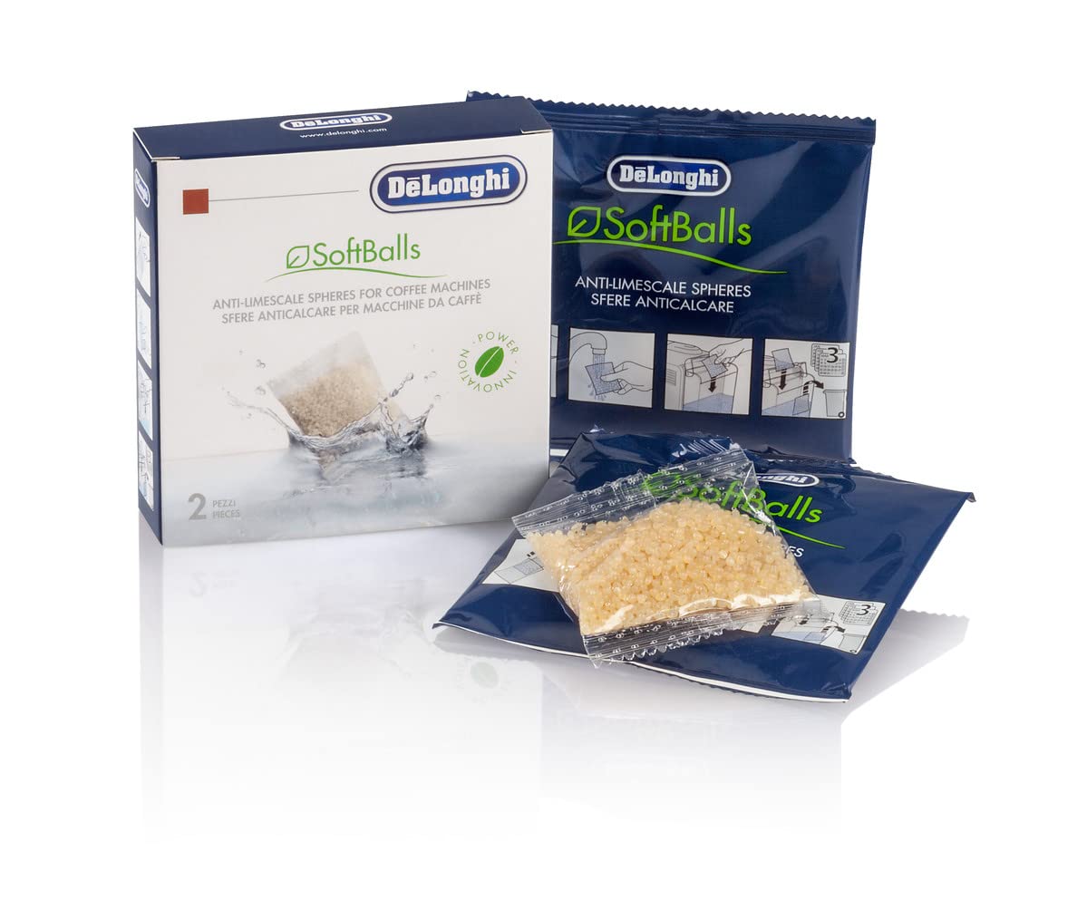 De'Longhi Softballs DLSC551, Anti Limescale Spheres for Coffee Makers, Coffee Machine Maintenance Accessory, Plant-Based Ingredients, 6 Months Duration, 2 Bags