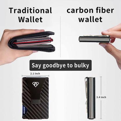 Ancocs Carbon Fiber Credit Card Holder with Metal Money Clip -NFC RFID Blocking Slim Metal Wallet Purse for Men (2021 New)