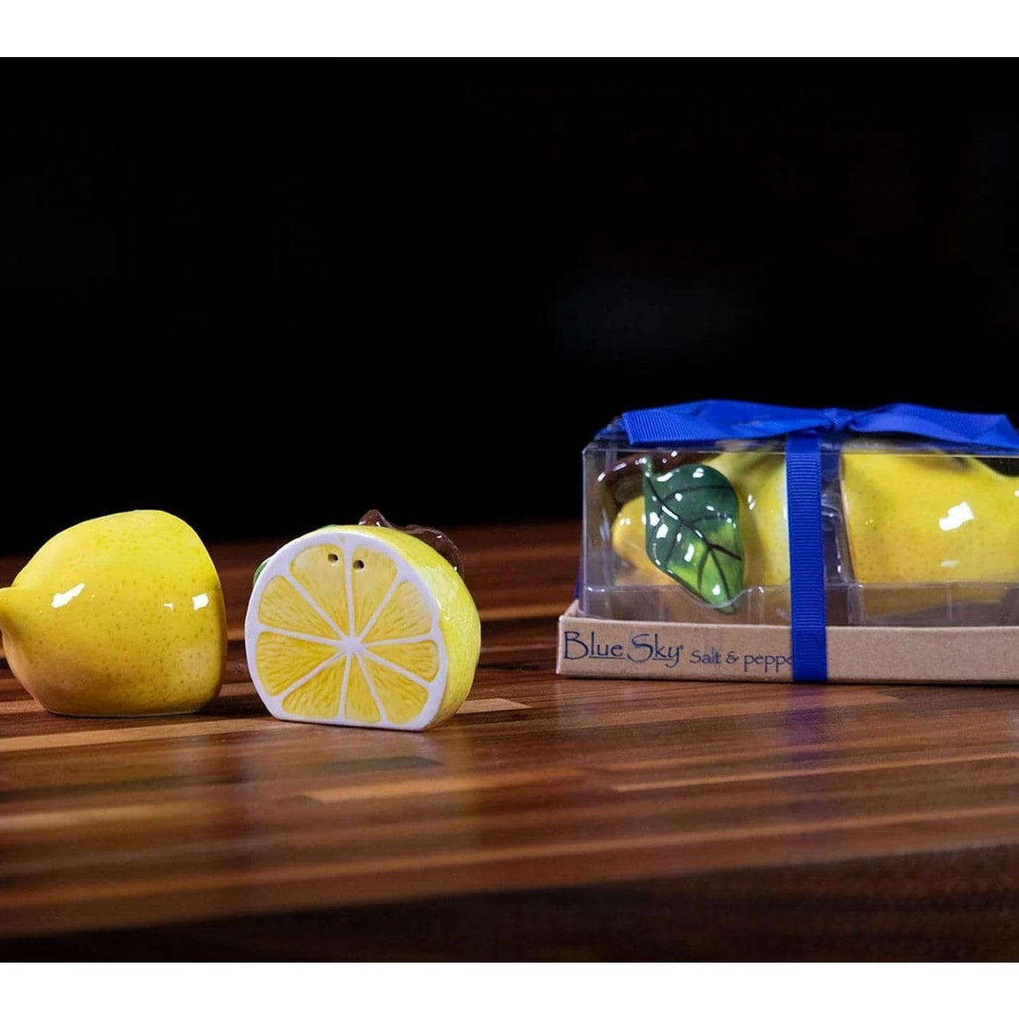 Blue Sky Ceramic Lemon Salt and Pepper Set, 5-inch Length, Set of 2