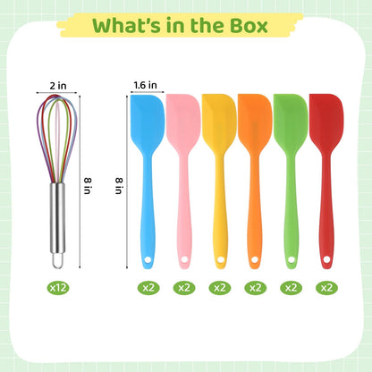 24 PCS Silicone Spatula and Whisk Set, 8 in Colorful Mini Silicone Spatulas and Whisks, Non Stick Flexible Kitchen Mixing Tools for Baking Cooking Party Supplies