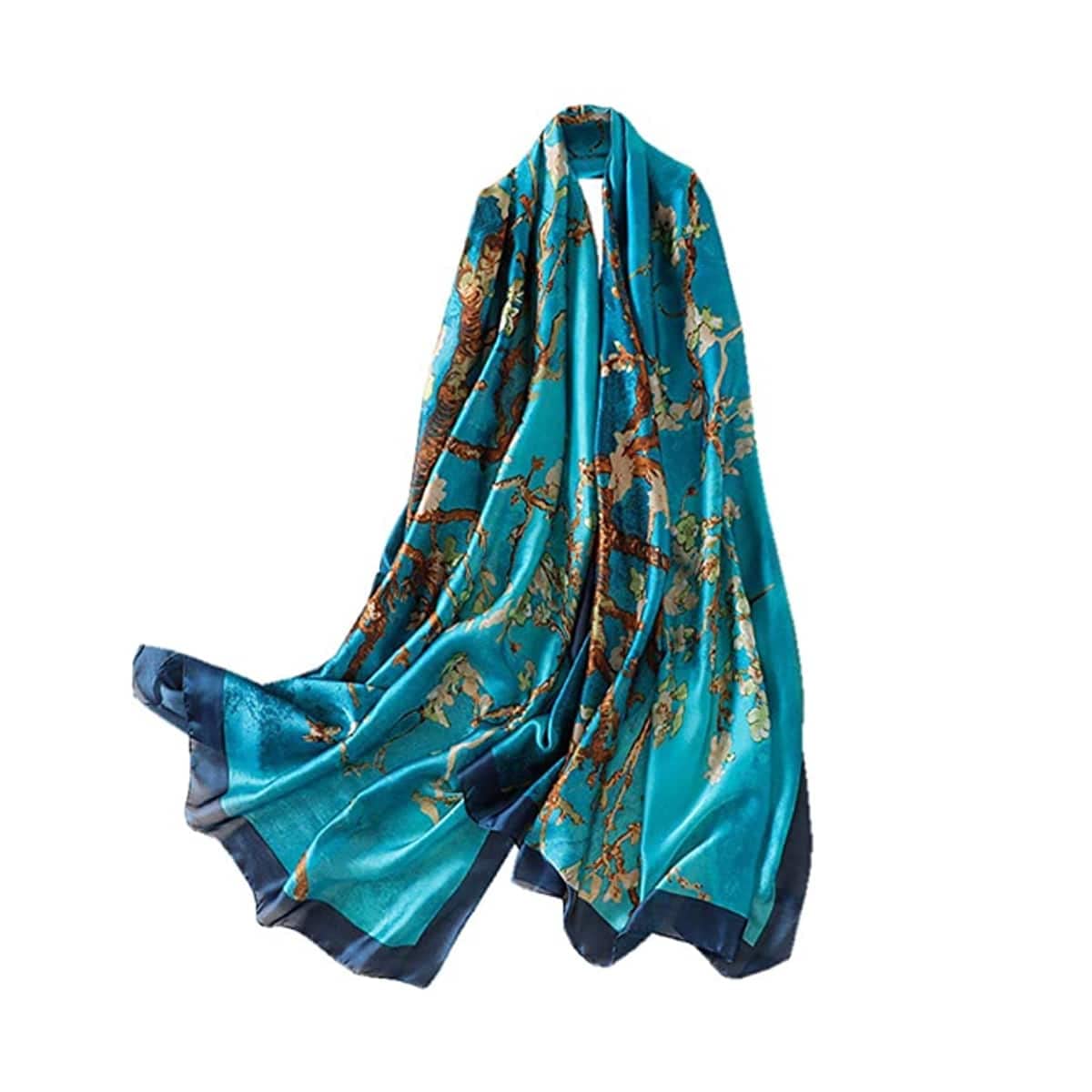 Trillion London® Spring Collection | Blue Floral Silk Neck Scarf For Women | Ladies Lightweight Scarves | Shawl Wraps | Suitable for Daily Life, Gifting | Smooth Soft Finish | Size - 180cm*90cm