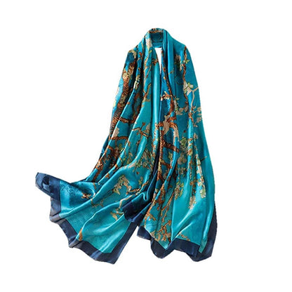Trillion London® Spring Collection | Blue Floral Silk Neck Scarf For Women | Ladies Lightweight Scarves | Shawl Wraps | Suitable for Daily Life, Gifting | Smooth Soft Finish | Size - 180cm*90cm