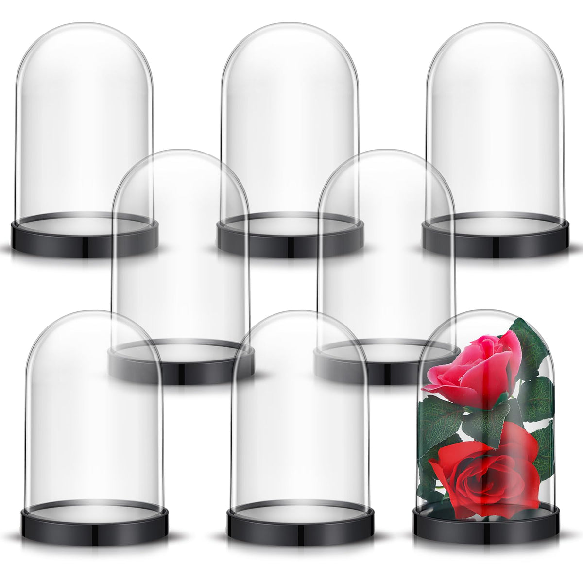Zhengmy Plastic Dome Display Case Cloche Bell Jar with Base Clear for Collectibles Rose Office Home Tabletop Centerpiece Decoration(2 Pieces)