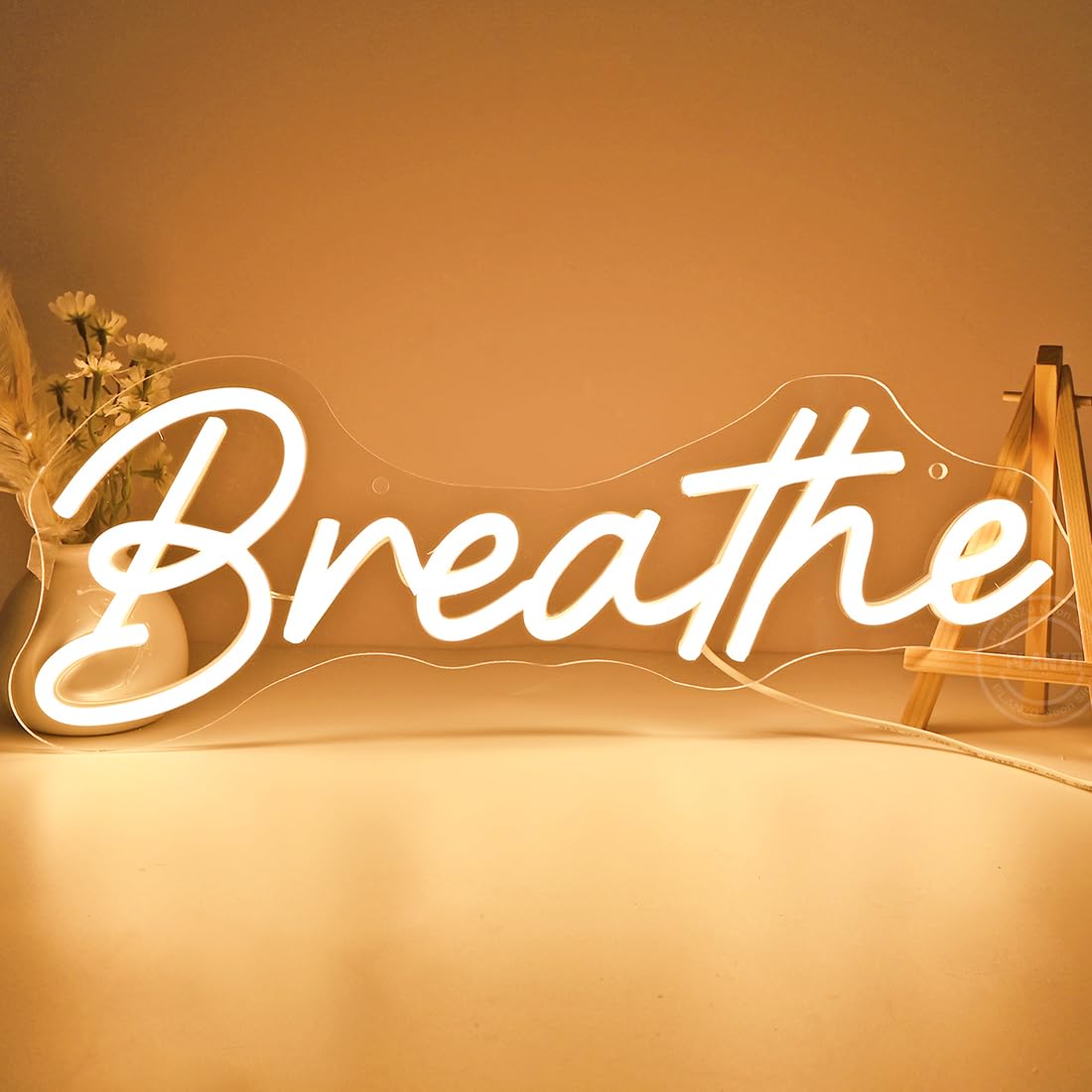 Planzo Breathe Led Neon Sign Light Kids Room Bedroom Yoga Studio Wall Sign Decor USB Gym Birthday Christmas Party Light Up Sign 15.7"x5.7" Warm White