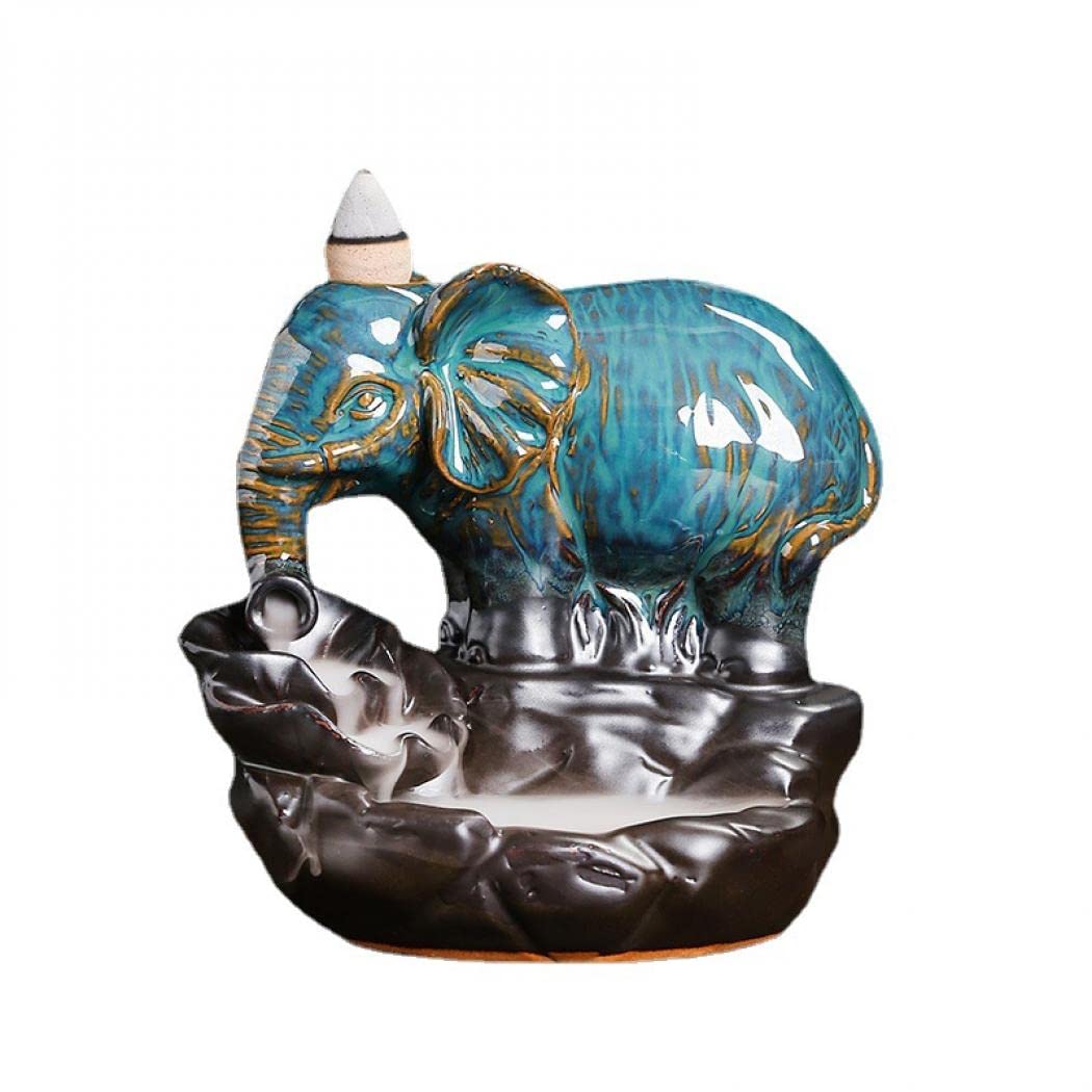 Comeon Backflow Incense Burner Elephant Incense Holder Handmade Ceramic Incense Waterfall Burner Censer + 20 Backflow Incense Cones 30 Incense Sticks 1 Tweezer 1 Mat for Meditaion Home Decor
