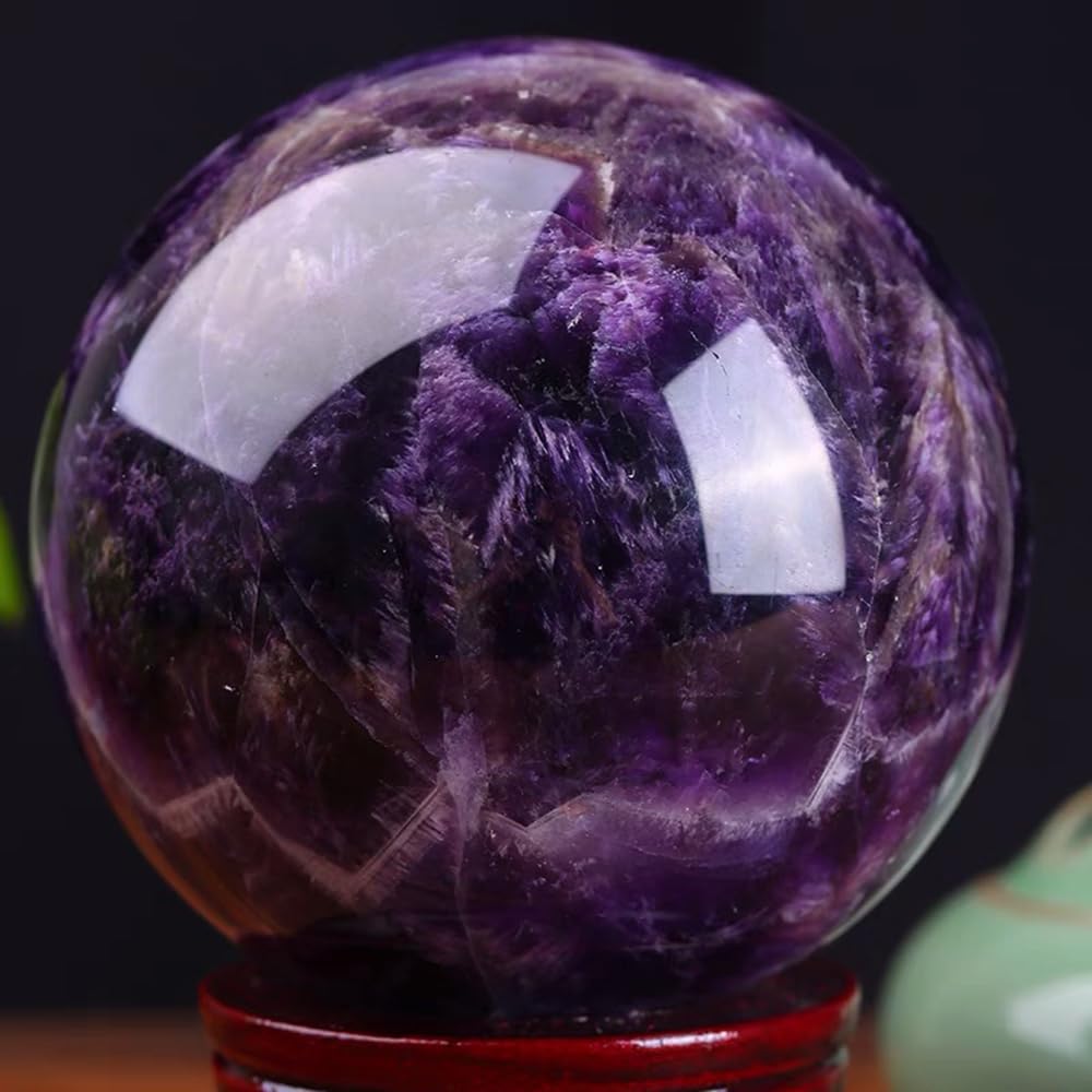 2.36-2.76inch/6-7cm Natural Crystal Ball Amethyst Sphere with Stand, Hand Polished Decorative Sphere Healing Crystals Ball Healing Stone Crafts Fengshui Home Decoration Collect