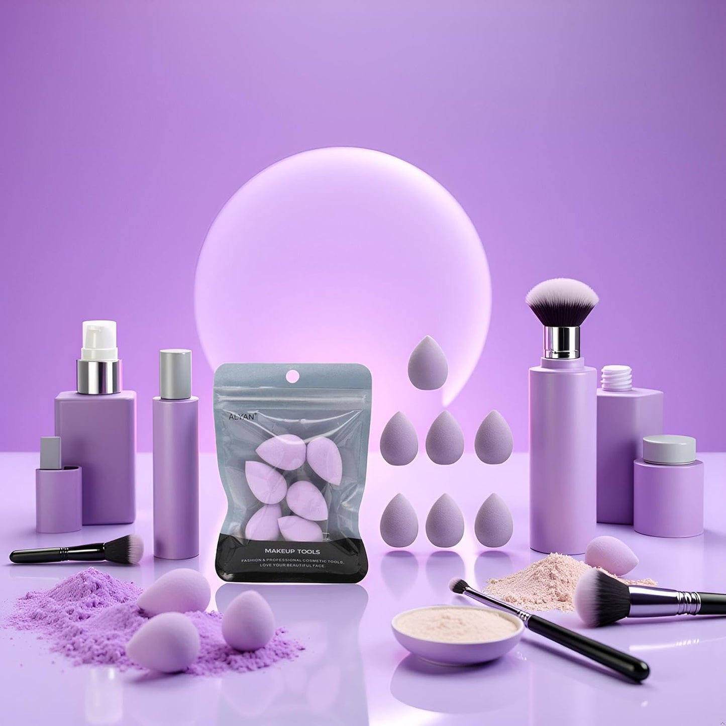6PCS Mini Makeup Sponge Small Beauty Sponge Blender Set for Foundation, Powder, Concealer Highlight,and Eye Shadow, Purple