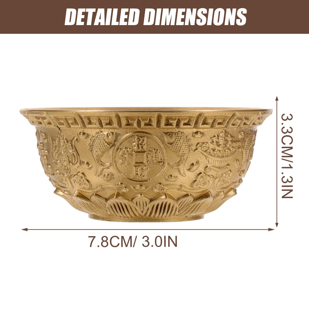 Brass Feng Shui Treasure Bowl, 3 Inch Golden Cornucopia Basin, Home Office Decor Wealth Prosperity Luck Housewarming Spring Festival Gift