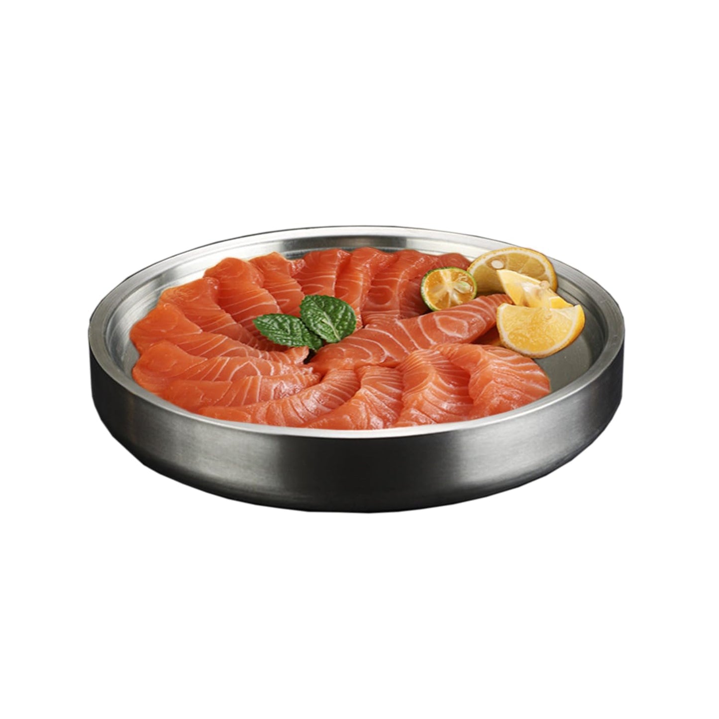 Stainless Steel Chilled Serving Tray with Ice Chamber - Silver Platter for Shrimp Cocktails and Party Fruit Buffets - Appetizer Tray Food-Grade Dip Bowl for Hot/Cold Preservation (11in)