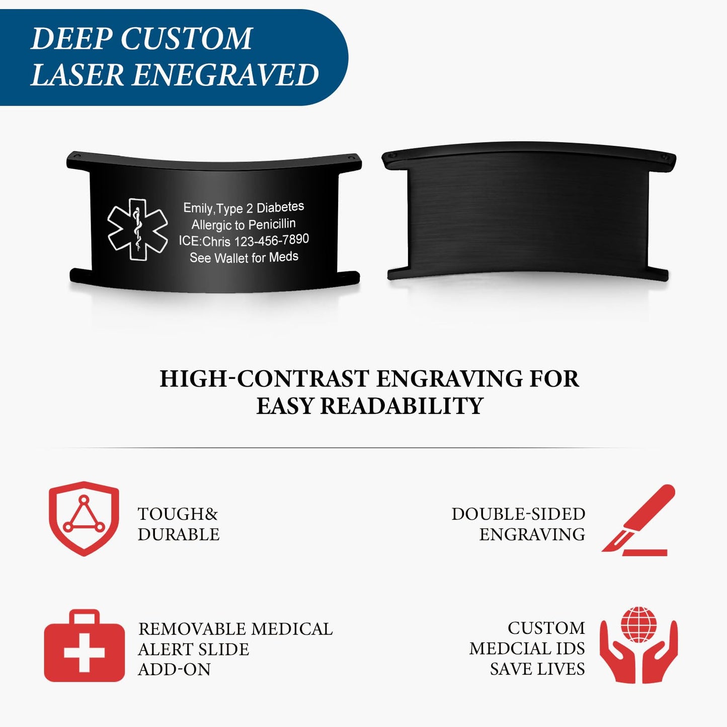 VNOX Medical Alert Id Bracelet for Men, No Needle or Bp This Arm Medical Alert Bracelets for Men Patients Stainless Steel Emergency Bracelets Wristband,Personalized Mens Life Health Alert Bracelet