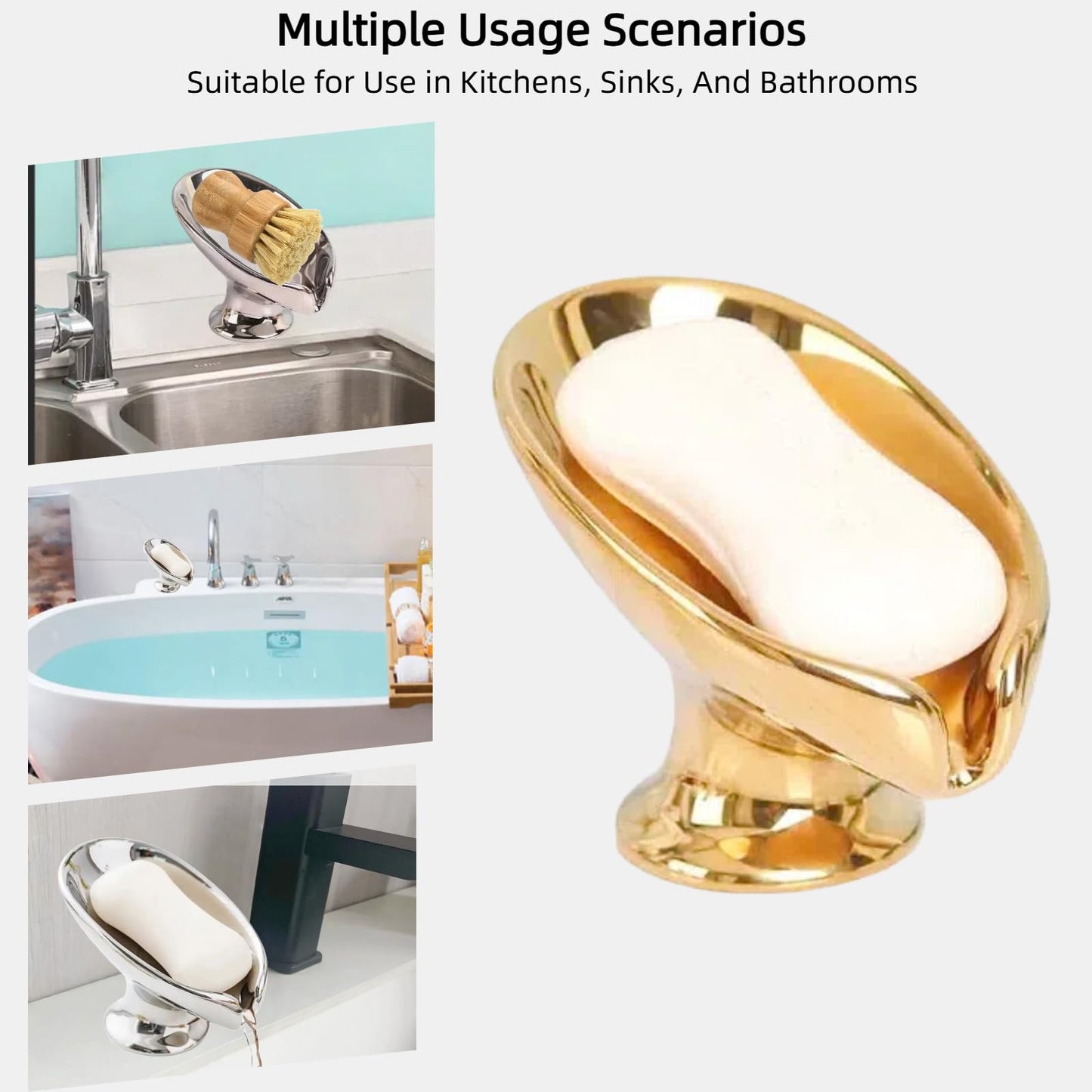 Bar Soap Holder, Soap Dish for Shower, Self Draining Soap Dish, Metallic Glossy Ceramic Soap Holder, Used for Sinks, Bathrooms, Showers,Kitchens (Golden)