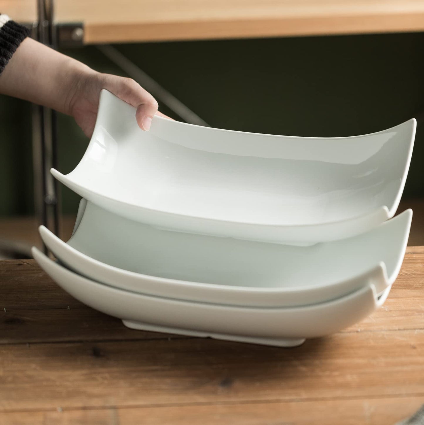 Gomakren Serving Platters Serving Bowls Set Turkey Serving Platter Porcelain Serving Dishes For Entertaining Special Curved Deep Large Father's Day Thanksgiving Dishes Gifts Set of 3 White 12 Inch