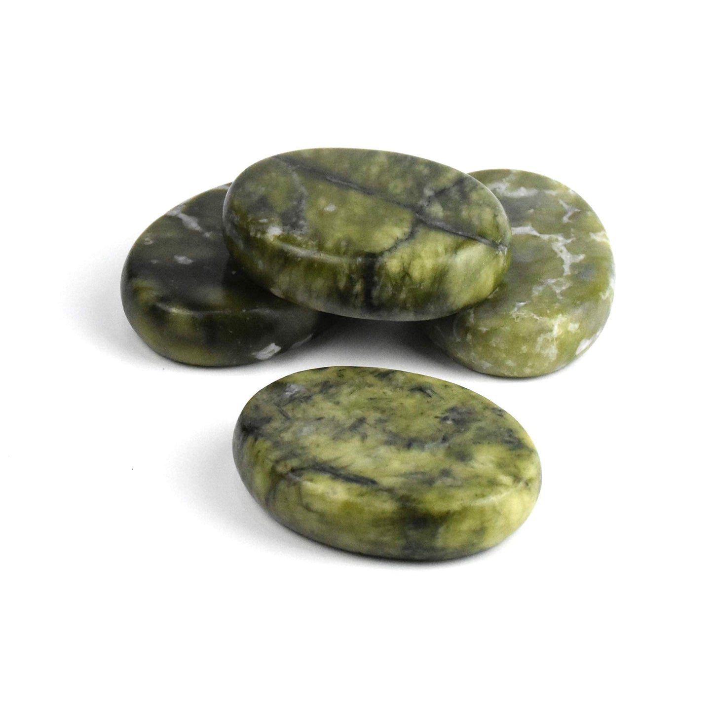 Windfulogo 4Pcs Hot Massage Stones Set Natural Green Jade Heated Warmer Stone for Spa Massage 2.36 x 3.14in (6x8cm)