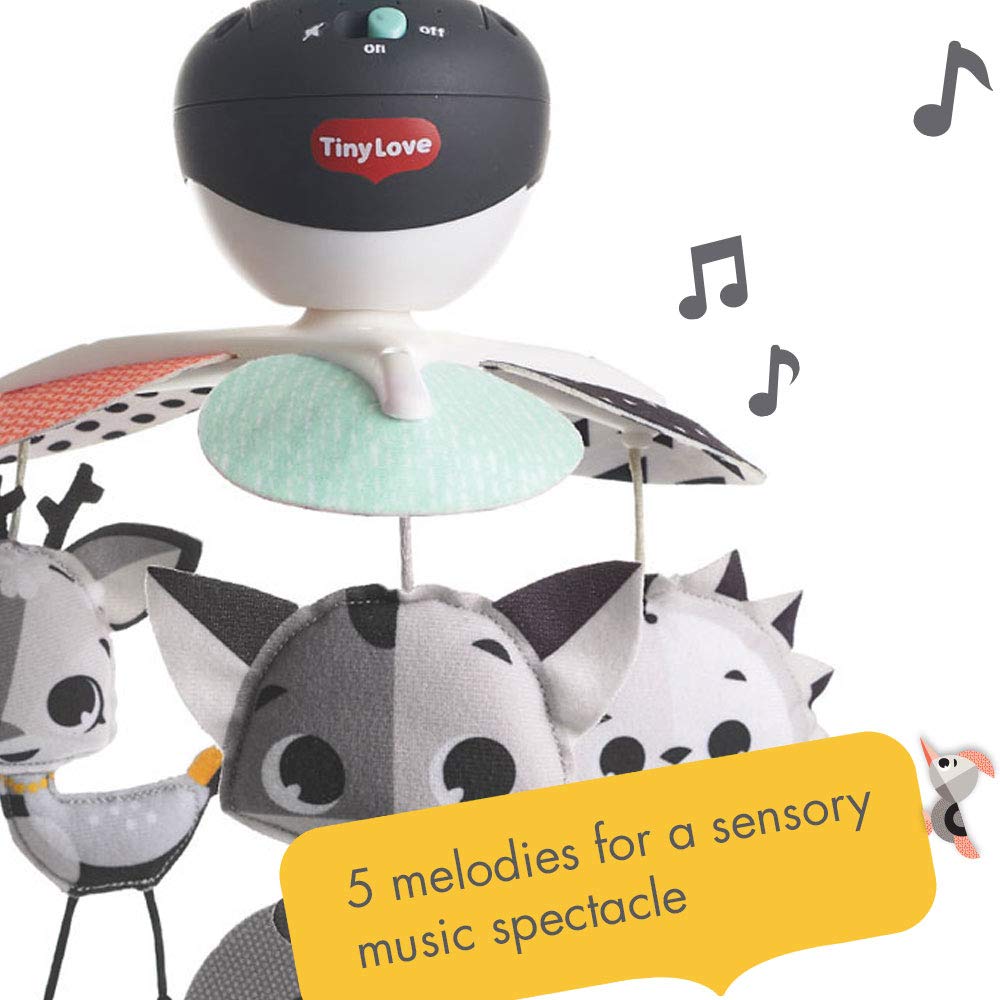 Tiny Love Take Along Mobile, 3-in-1 Baby Mobile for Cot, 0+ Months, Portable Music Mobile for Pram, Multi-Use with 3 Connectors, 5 Melodies, 30 Minutes of Continuous Music, Magical Tales