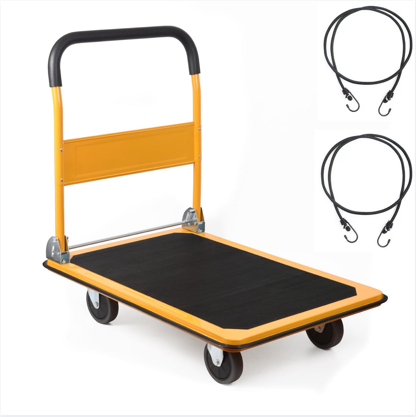 LEADALLWAY Platform Truck Large Size 880lbs 35.8x24x34.3inches Yellow with 2 Rope+Collapsible Service Cart