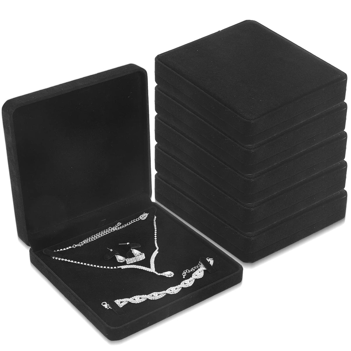 Yinkin 6 Pcs Velvet Jewelry Set Box Jewelry Display Case Earring Ring Bracelet Necklace Gift Box Pearl Necklace Storage Case for Mother's Day Wedding Travel Anniversary(Black)