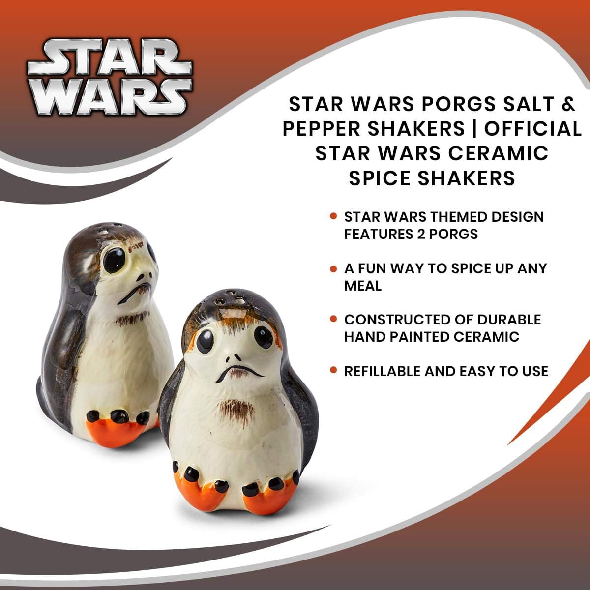 Star Wars Porgs Salt & Pepper Shaker Set | Official Star Wars Collectible Kitchenware | Ceramic Shakers Feature 2 Adorable Porgs