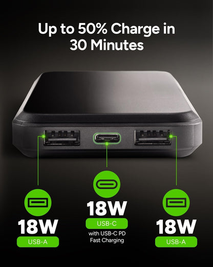 Mophie powerstation prime20 - Ultra-Compact Portable Power Bank with 20,000mAh Internal Battery, 18W USB-C PD Fast Charging, 3-Device Simultaneous Charging, Eco-Friendly Design
