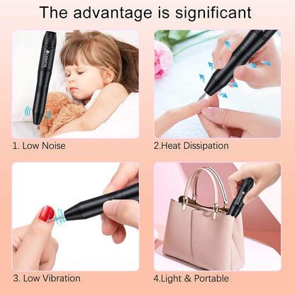 Electric Nail Drill,USB Electric Nail Drill Machine for Acrylic Nail Kit,Portable Electric Nail File Polishing Tool Manicure Pedicure Kit Efile Nail Supplies for Home Salon,Pink