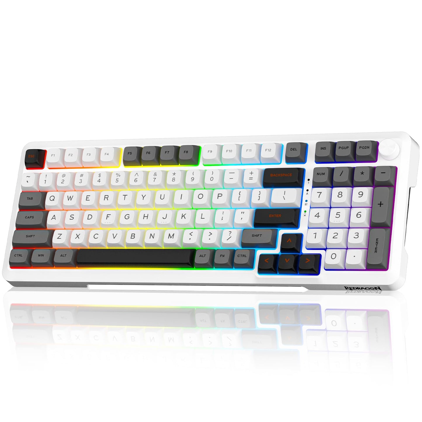 Redragon Wireless Mechanical Keyboard, 3 Mode Gasket Mounted RGB Gaming Keyboard with Volume Knob, Pre-Lubed Linear Switches, MDA-Profile, 98 Keys Hot Swappable Creamy Keyboard for PC/Tablet/Xbox/PS4