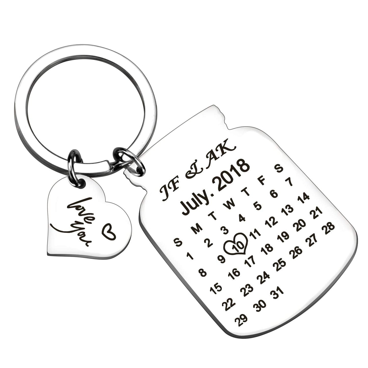 onlylove-handmade Personalized Engraved Calendar Date Keychain Custom Message Keyring Memorial Keepsake Gift for Anniversary (Bottle-Silver)