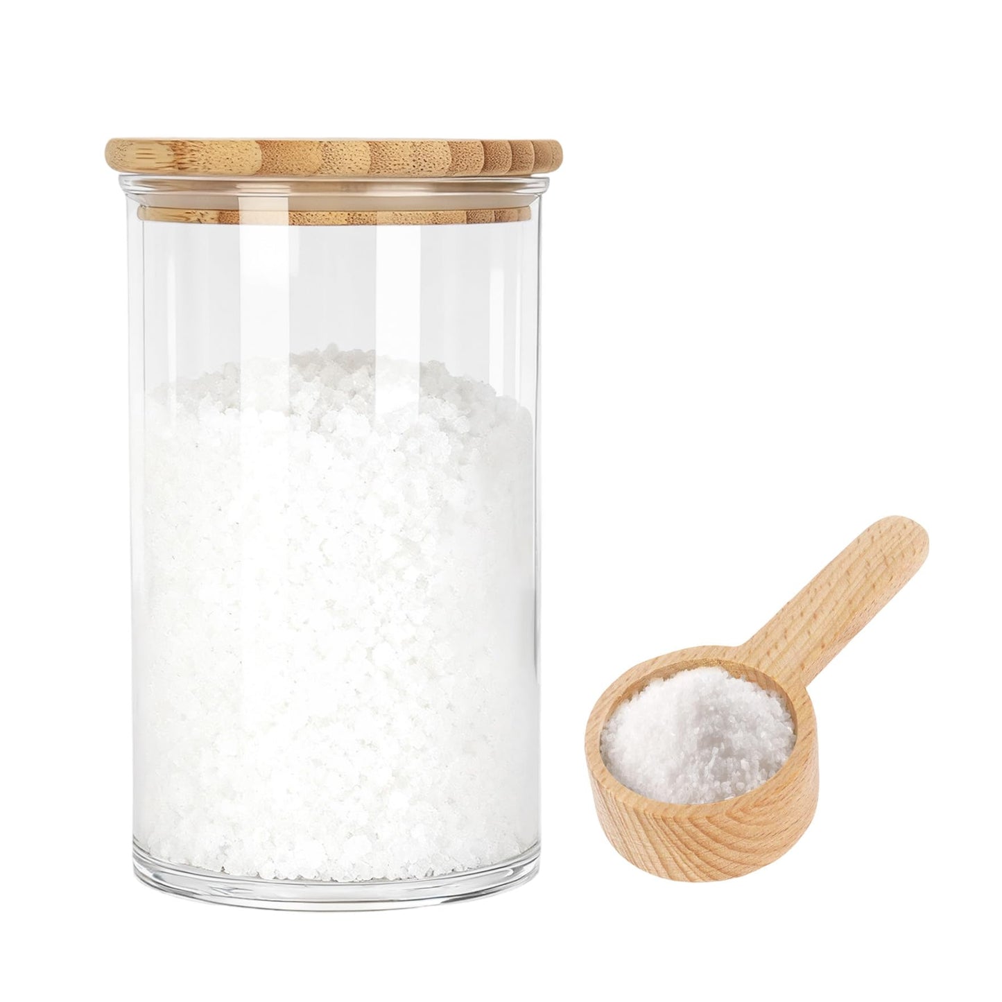 Klmnop 1200ML/42OZ Acrylic Bath Salt Jar with Wooden Scoop, Bath Salt Container with Sealing Lid for Bathroom Kitchen Storage Salt Candy Tea(Clear, Style 2)