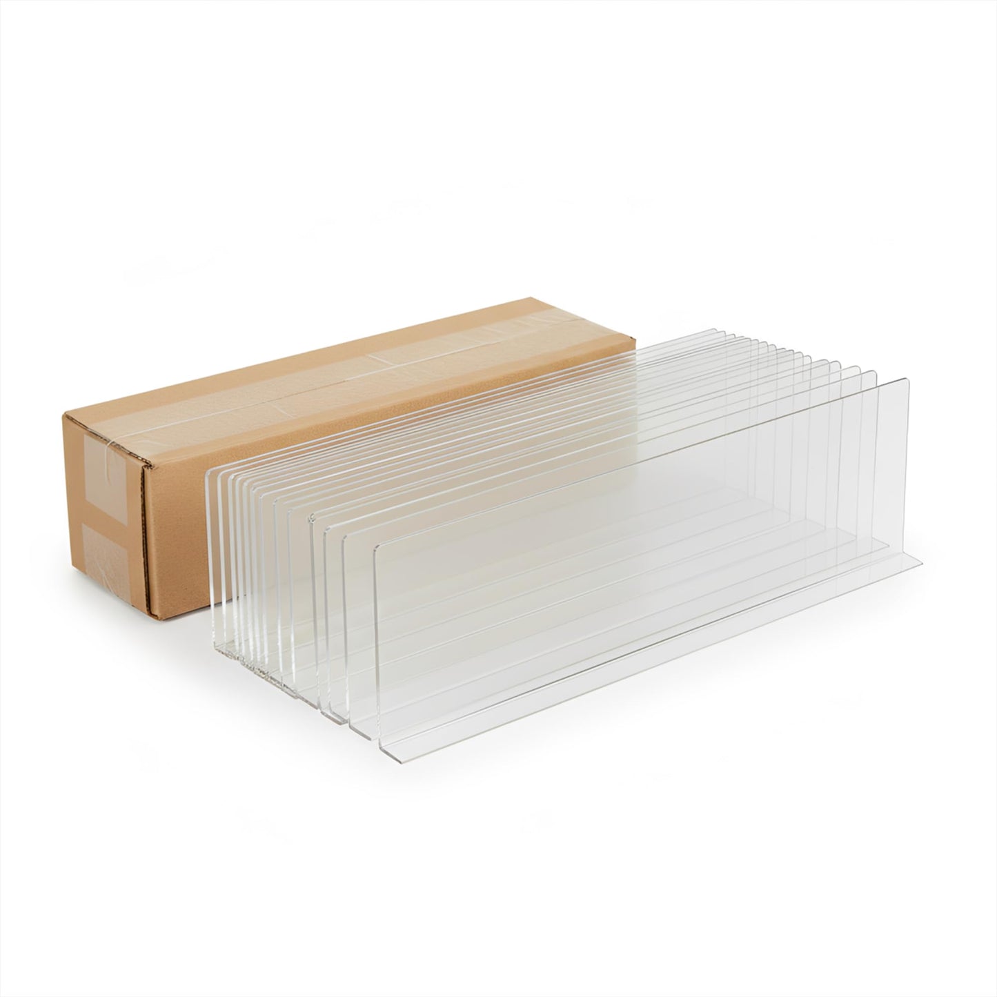Shelf Dividers, 50 Pack, Self Adhesive, 3” H x 9.5” L Shelf Separators for Retail Shelving, Pantry & Closet Organization, Easy Stick 20 Mil Clear PVC, Product Display Dividers, Clip Strip Corp