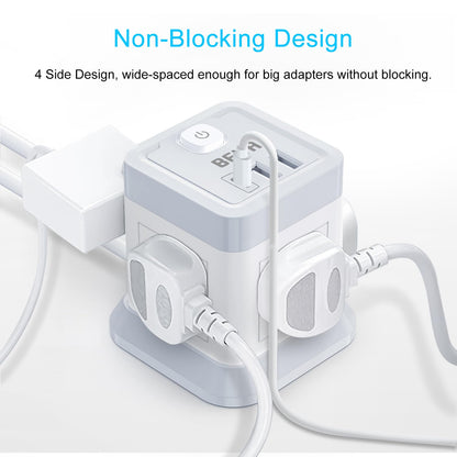3M Extension Lead Cube With USB, BEVA 4 Gang Extension Socket With 3 USB Ports, Power Strip With Switch Multi Plug Extension with 3 Metre Long Cable For Home Office Travel