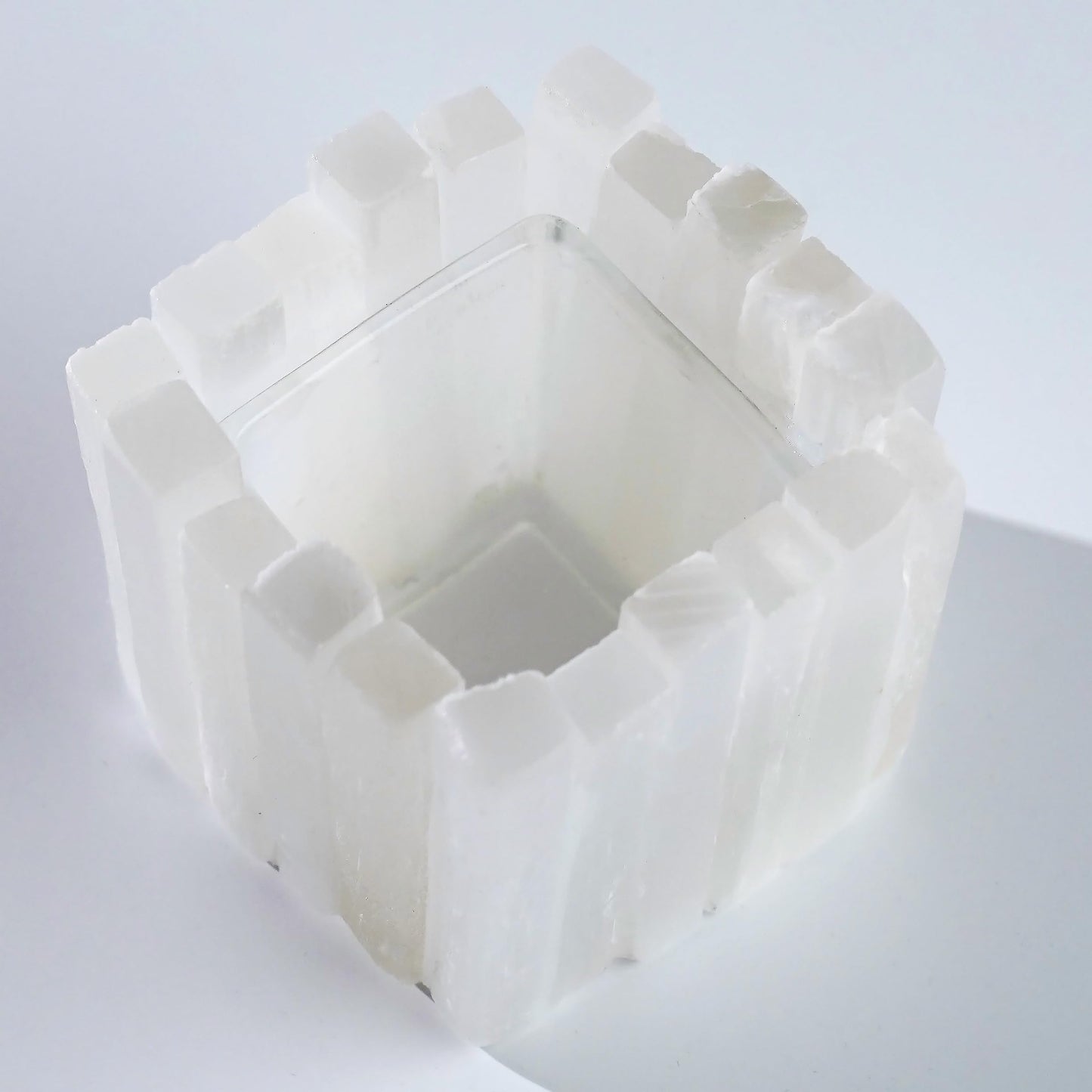 Natural Selenite Candle Holder for Tea Lights Irregularly Arranged Selenite Wand Candlesticks - Elegant Home Decor (Square Candle Holder)