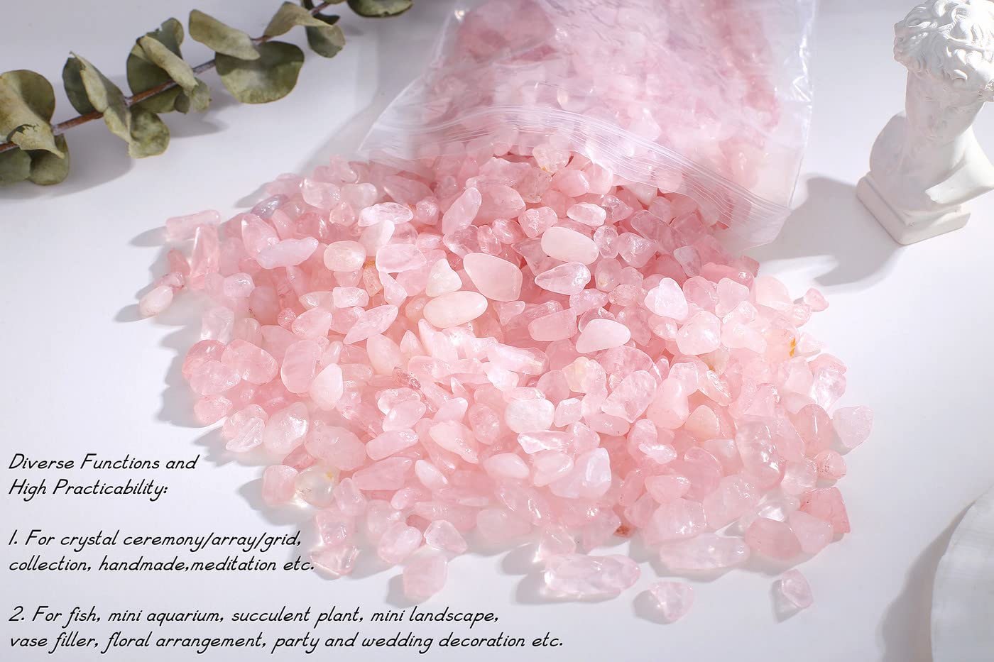 Rose Quartz Crystal Gravel Polished Rocks Chips Crushed Stones Healing Bulk Natural Tumbled Gem Home Decoration Pebbles Aquarium Tank Plants Landscape Vase Filler Bottom Ornament 0.9lb 14.1 OZ