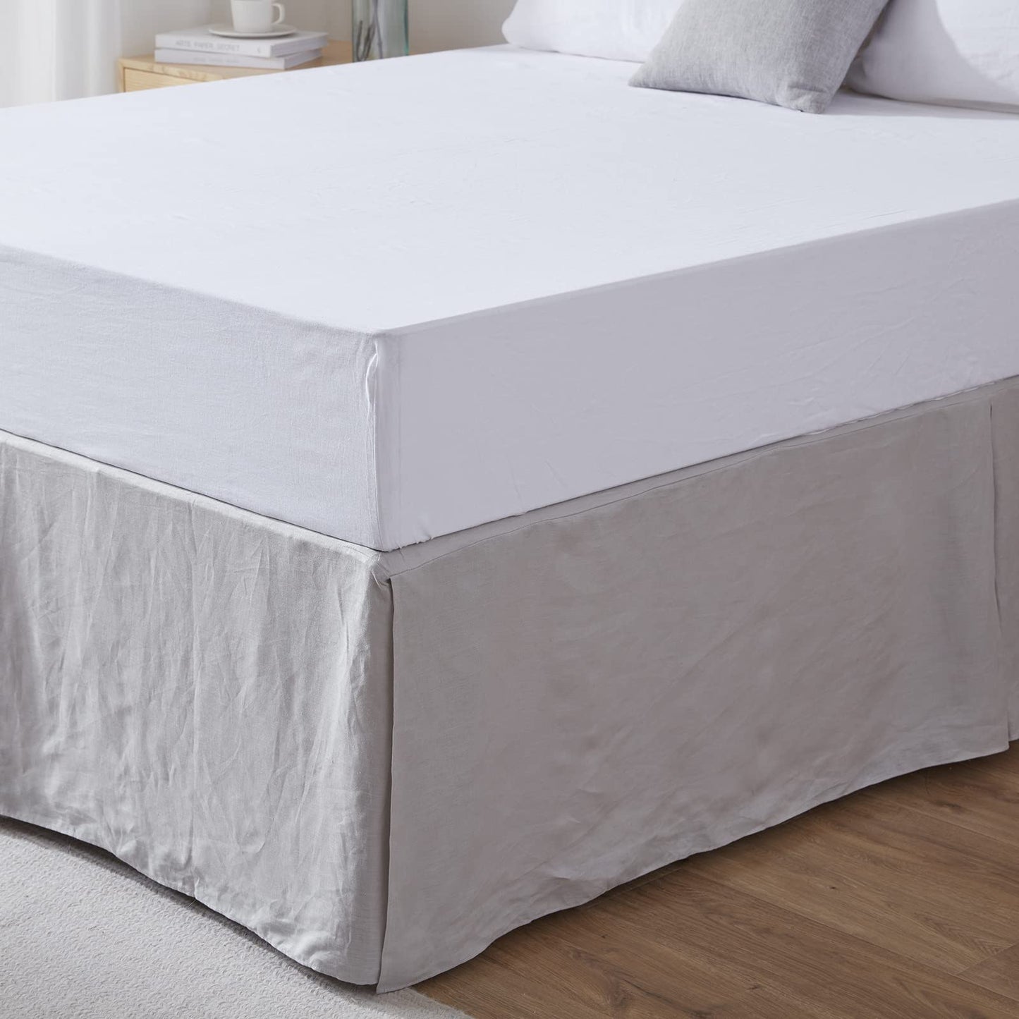 Simple&Opulence Premium Linen Bed Skirt Basic Style 18 inch Tailored Drop Dust Proof Easy Fit Breathable (18'' Basic-Grey, Queen)
