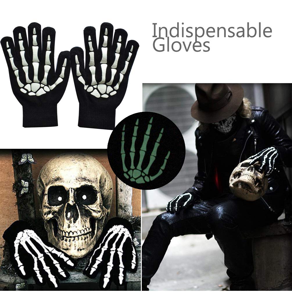 MELOP Skeleton Skull Ghost Halloween Balaclava Face Mask for Cosplay Costume Cycling Outdoor Sport Winter Warmer With Skeleton Pattern Gloves