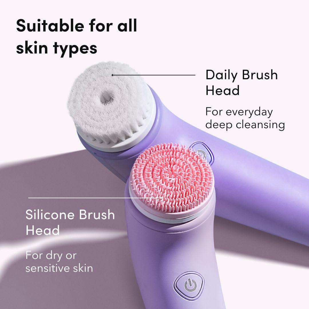 Fancii Facial Cleansing Brush with Self Cleaning Station, Rechargeable & Waterproof - Electric Face Scrubber for Gentle Exfoliation and Deep Scrubbing - 2 Exfoliating Brush Heads, Skylar (Green)