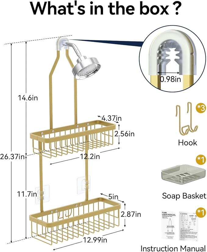 YASONIC Shower Caddy Hanging, Never Rust Shower Organizer Hanging, Aluminum