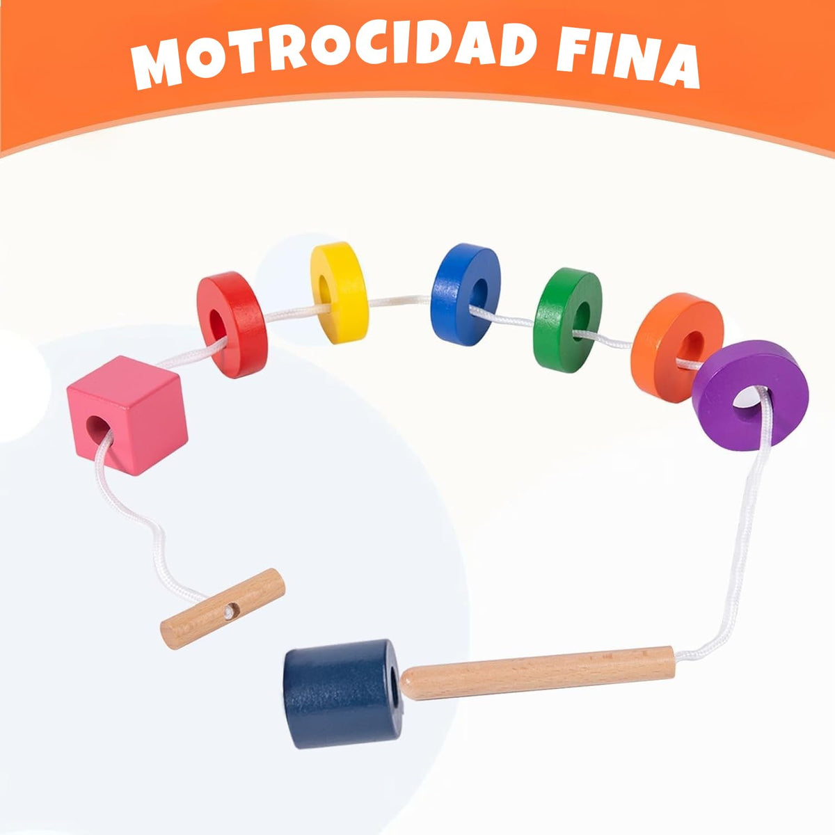 Adena Montessori Wooden Lacing with Tray Stringing Bead Set Toy,Montessori Wooden Beads Shape Sequencing Set for 1 2 3 Year Old Toddler,Fine Motor Skills Preschool Educational Learning for Kids Gifts