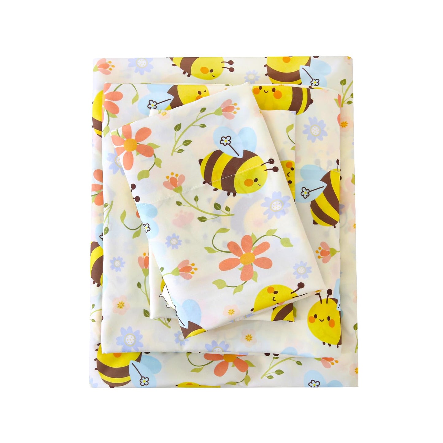 MCO Yellow Bee Twin Sheets Set Kids, Soft Microfiber Bed Sheet Set for Boy Girls, 3 Pieces Breathable Twin Sheets